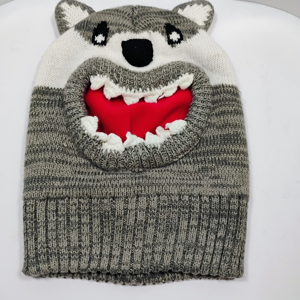 Mountain Warehouse Bear? Mask Winter Hat Gray Boy's Knit Fleece Lined Ears Face